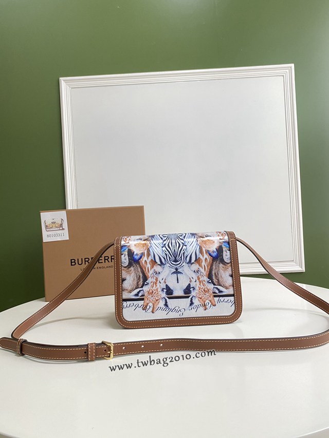 Burberry專門店新款TB動物雙色拼皮鎖扣包 巴寶莉單肩斜挎女包 yxb1031